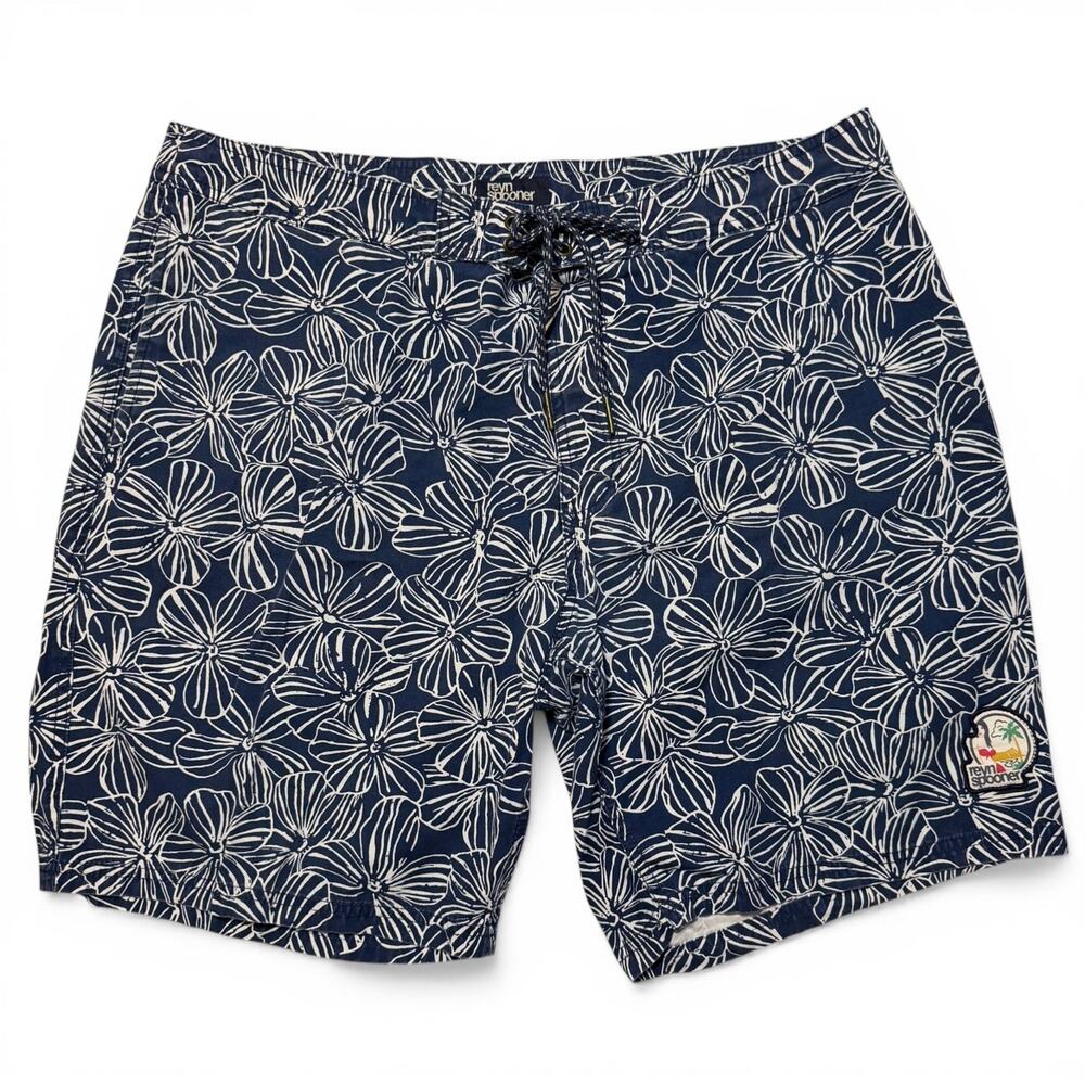 Reyn Spooner Swim Trunks Men's 38 Hawaiian Aloha Blue Floral Board Shorts 8.5"